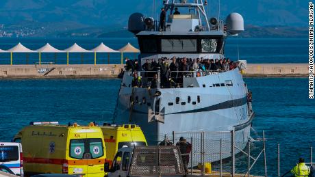 The Italian customs inspection ship Monte Speroni has arrived in Corfu, carrying passengers evacuated from a ferry.