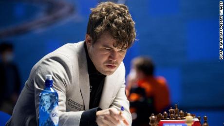 Carlsen reacts during the final weekend of the Tata Steel Masters Chess Tournament on January 29.