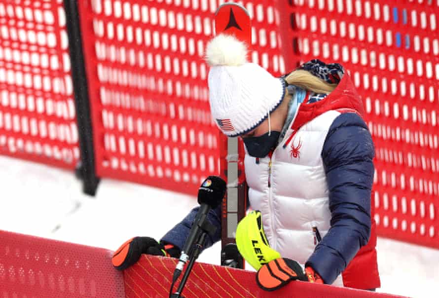Michaela Shiffrin speaks to the media after her latest disappointment