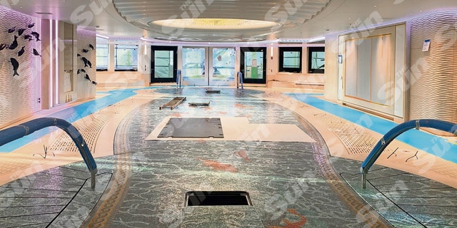 A tiled dance floor transformed into a swimming pool on Putin's yacht.
