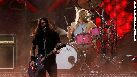 Dave Grohl and Taylor Hawkins of Foo Fighters perform during day three of Lollapalooza Chile 2022 at Parque Bicentenario Cerrillos in Santiago.
