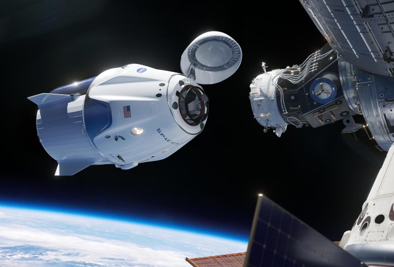 SpaceX Crew Dragon spacecraft approaches the International Space Station