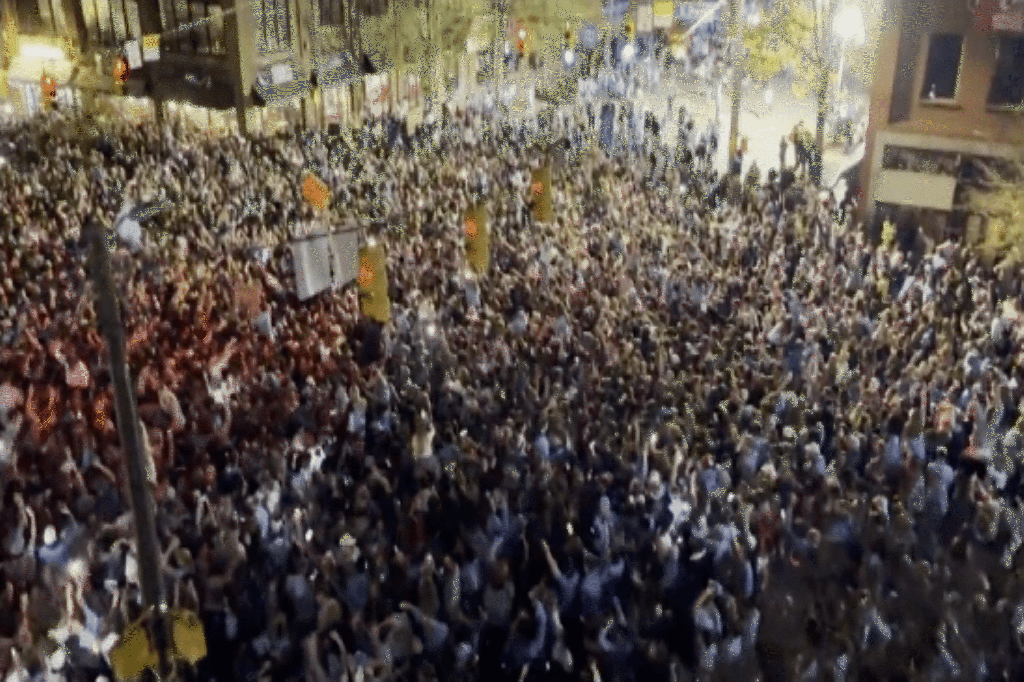 North Carolina Tar Heels fans celebrate the Final Four victory on the streets of Chapel Hill