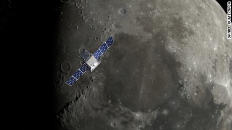 CAPSTONE is seen over the moon's north pole in this illustration.