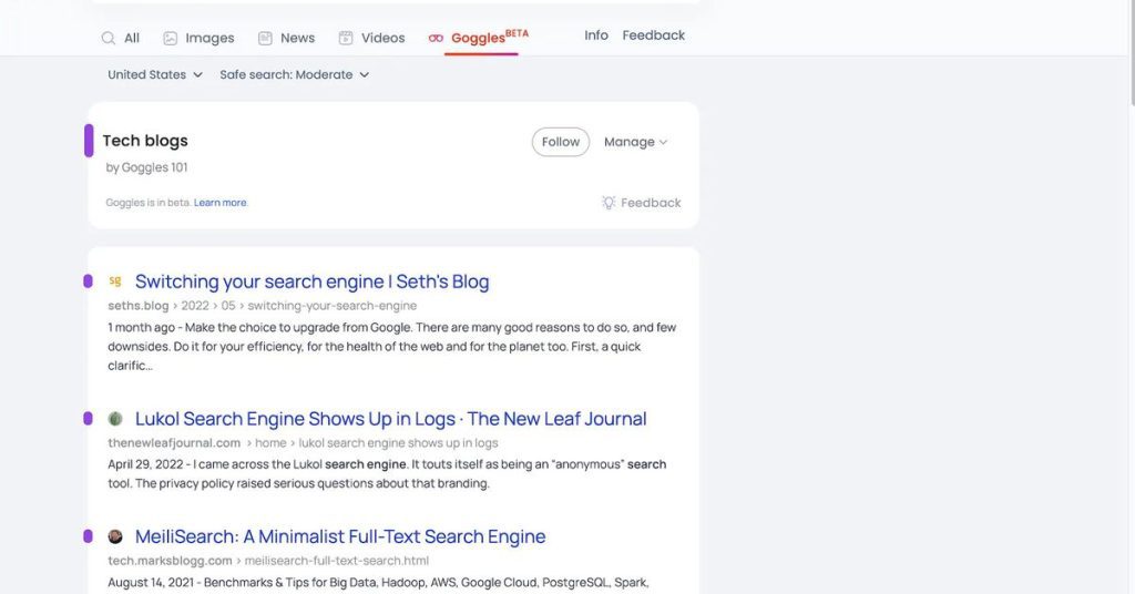 Brave search engine lets you customize your results