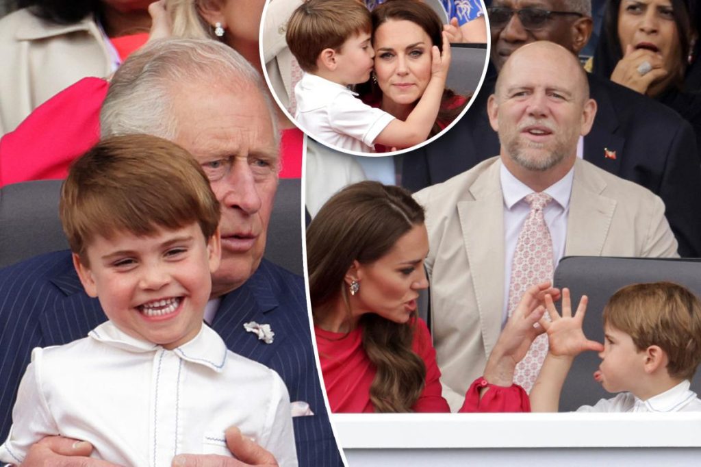 Kate Middleton tries to contain Prince Louis while he makes fun of her with faces