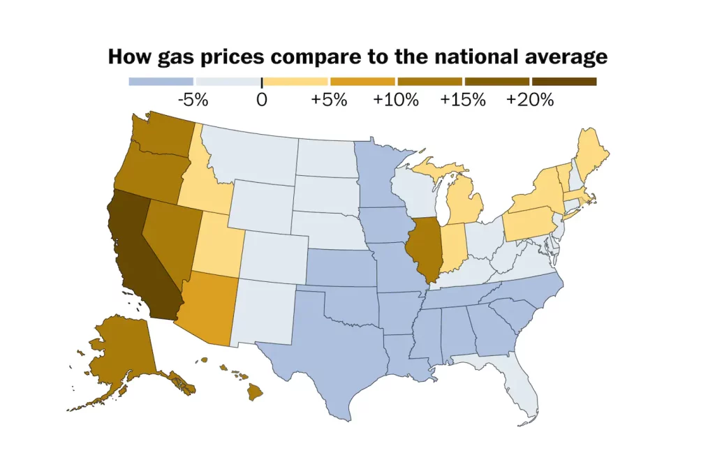 Why is gas so expensive in some US states and not others?
