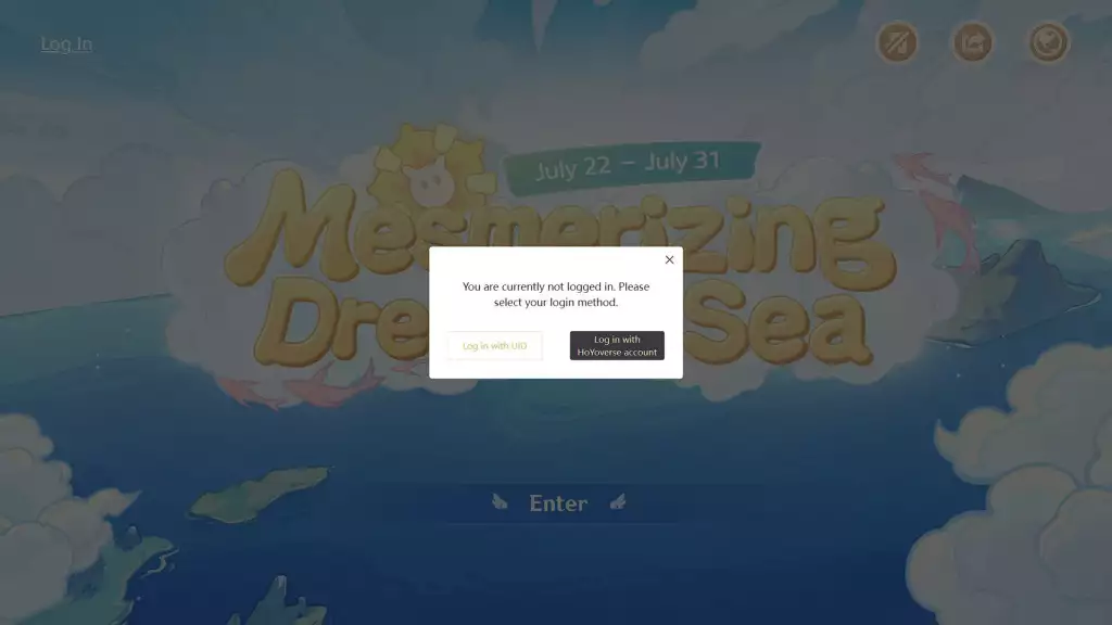 Evidence of genshin effect web enchanting event dreaming on the sea Register in hoyoverse account screen event page