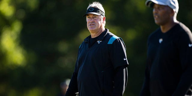 Head coach Doug Pederson of the Jacksonville Jaguars during bootcamp on July 27, 2022, at Episcopal High School in Jacksonville, Florida. 