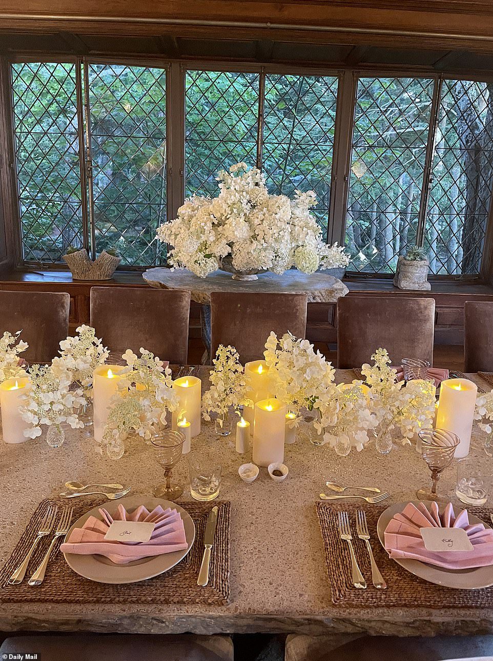 Candlelight: Table settings include shades of white, pink and brown