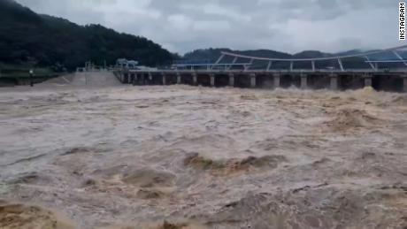 Floodwaters in Seoul, South Korea, amid heavy rain on August 8, 2022.