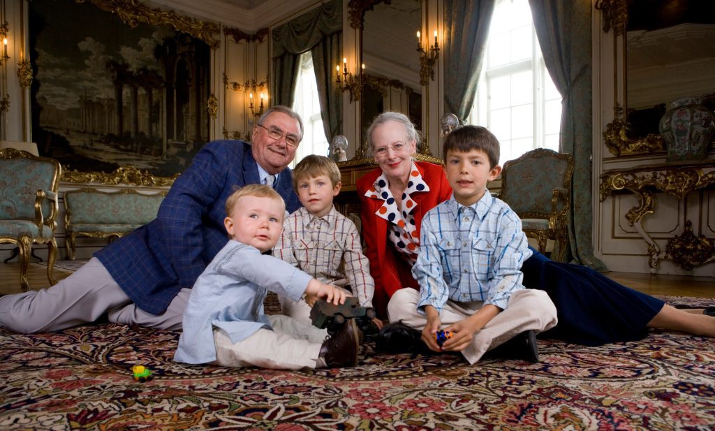 Denmark's Queen Margrethe and Bryce Henrik with their grandchildren (from left) Prince Christian, Prince Felix and Prince Nikolai at Fredensborg Castle in Fredensburg, Denmark on June 2, 2007.