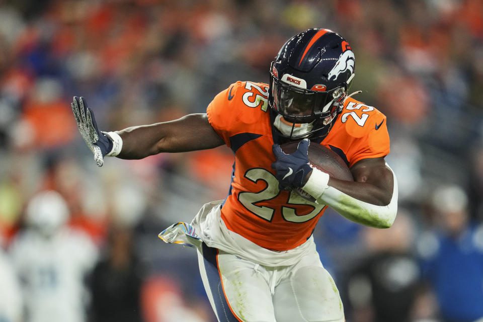Denver Broncos running back Melvin Gordon III saw the season's highest in picks, touches and yards in Week five.  (Photo by Cooper Neal/Getty Images)