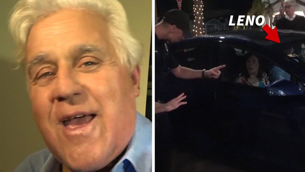 Jay Leno arrives for his first comedy gig since being set on fire and crashes into a cop car