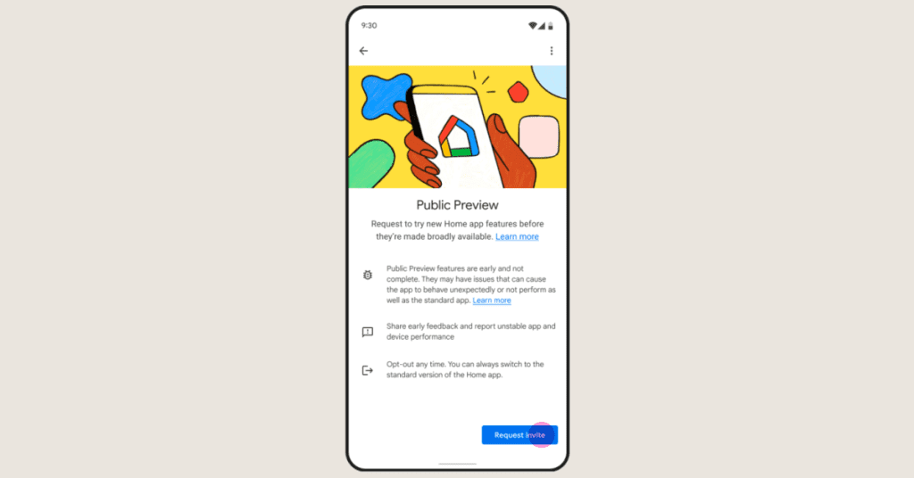 Launching the Public Preview app in the new Google Home app