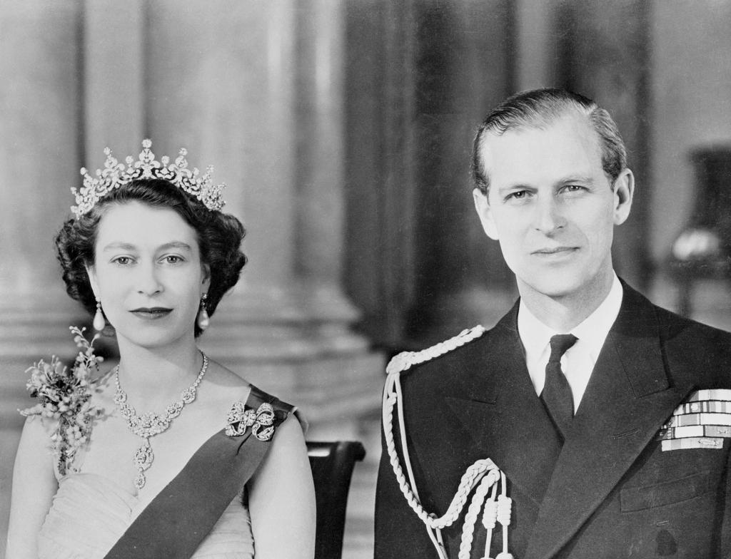 Queen Elizabeth II and her husband, the Duke of Edinburgh, in royal attire