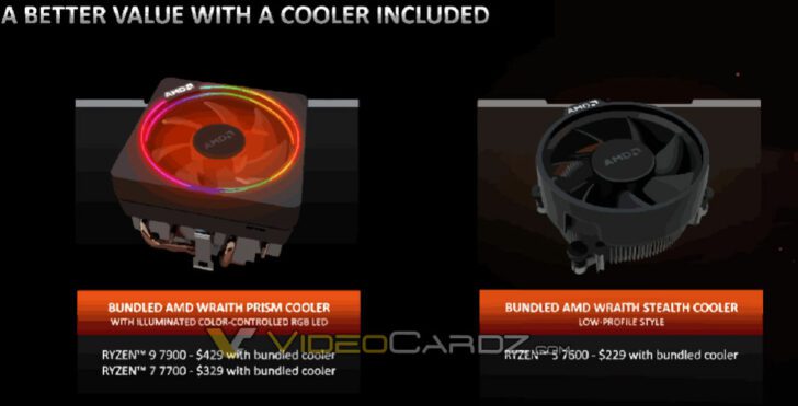AMD will bundle its Wraith CPU coolers with the Ryzen 7000 Non-X chipset to offer a better value for mainstream users.  (Image credits: Videocardz)