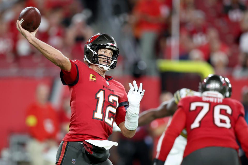 Tom Brady and the Tampa Bay Buccaneers had a big win over the Saints. (Photo by Mike Carlson/Getty Images)